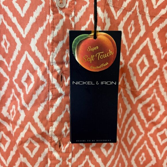 Nickel & Iron Mens Coral Orange Pattner Button Down Shirt NWT Size S - Picture 3 of 10